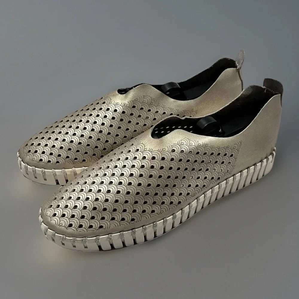 Womens Ilse Jacobsen Hornbaek Gold Leather Slip On Comfort Breathe Sneakers 39